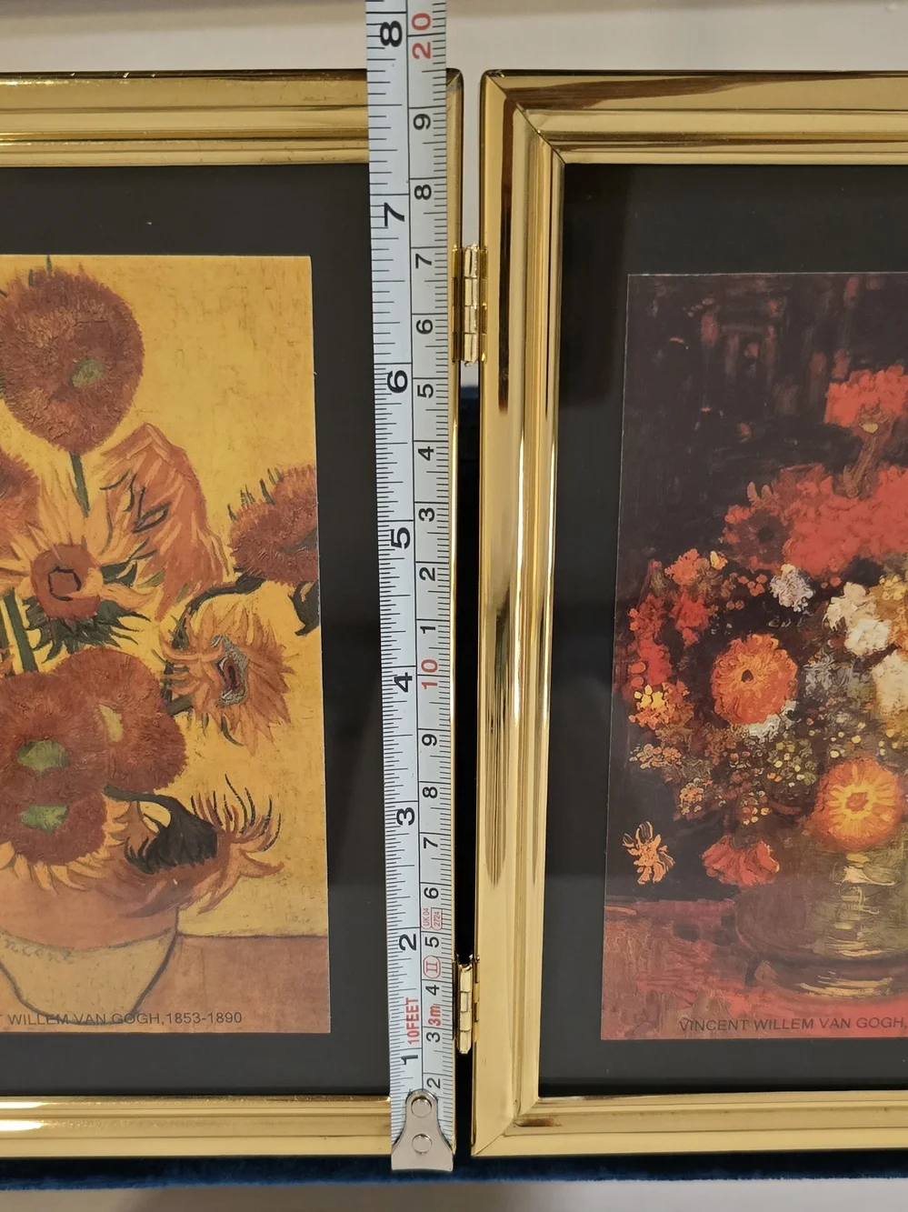 Vintage Brass Double Folding Frame Vincent Van Gogh Art Prints 7.5”x11.5”